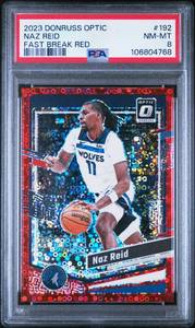 lot 13 image: NAZ REID 2023 DONRUSS OPTIC FAST BREAK RED 1975 PSA 8