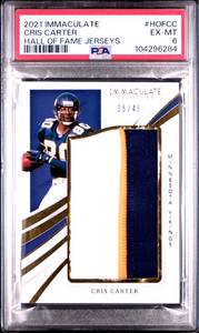 lot 37 image: CRIS CARTER 2021 IMMACULATE HALL OF FAME JERSEYS PATCH 0549 PSA 6