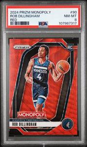 lot 40 image: ROB DILLINGHAM 2024 PRIZM MONOPOLY RED ROOKIE CARD PSA 8