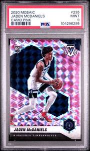 lot 48 image: JADEN MCDANIELS 2020 MOSAIC CAMO PINK ROOKIE CARD PSA 9