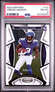 lot 49 image: JORDAN ADDISON 2023 CERTIFIED ROOKIE CARD 179399 PSA 8