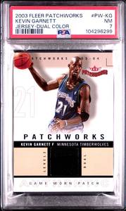 lot 46 image: KEVIN GARNETT 2003 FLEER PATCHWORKS JERSEY-DUAL COLOR PATCH 068100 PSA 7