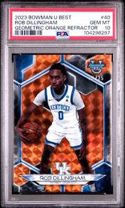 lot 50 image: ROB DILLINGHAM 2023 BOWMAN U BEST GEOMETRIC ORANGE REFRACTOR 2225 PSA 10