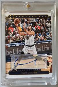 lot 53 image: RUDY GOBERT 2022-23 PANINI AUTO PHOTOGENIC MISPRINT BACK OF CARD IS UPSIDE DOWN