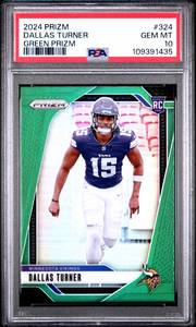 lot 66 image: DALLAS TURNER 2024 GREEN PRIZM ROOKIE CARD PSA 10