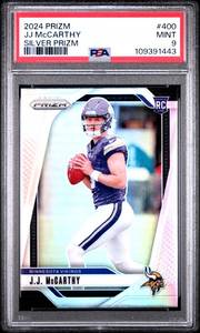 lot 56 image: JJ MCCARTHY 2024 SILVER PRIZM ROOKIE CARD PSA 9