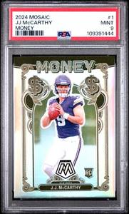 lot 57 image: JJ MCCARTHY 2024 MOSAIC MONEY ROOKIE CARD PSA 9