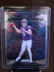 lot 83 image: JJ MCCARTHY 2024 PRIZM SILVER FIREWORKS ROOKIE CARD