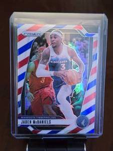 lot 113 image: JADEN MCDANIELS 2024-25 PANINI REDWHITEBLUE PRIZM