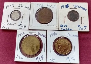 lot 2 image: (5) Vintage Denmark Coins
