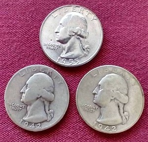 lot 11 image: (3) 90% Silver Washington Quarters