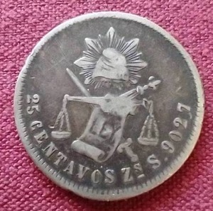 lot 26 image: 1880 Mexico Silver 25 Centavos Coin