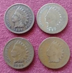 lot 44 image: (4) Indian Pennies