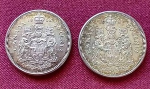 lot 47 image: (2) Canada Silver Half Dollars
