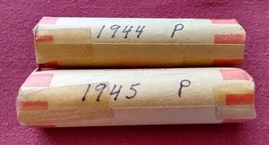 lot 51 image: (2) Wheat Penny Rolls - 1944 & 1945