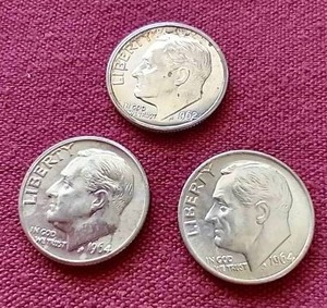 lot 87 image: (3) Silver Roosevelt Dimes - One Proof