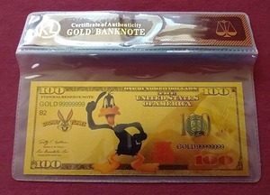 lot 97 image: Gold Plated Foil Looney Tunes Collectible Note