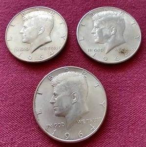 lot 113 image: (3) 90% Silver Kennedy Half Dollars