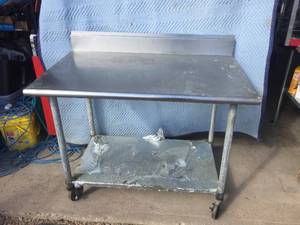 lot 130 image: Stainless Steel Prep Table on Wheels - 48 x 30