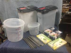 lot 199 image: Large Containers - Disposable Gloves - SS Food Dividers