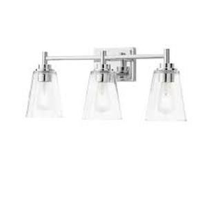 lot 37 image: Hampton Bay Wakefield 22 in. 3-Light Chrome Contemporary Vanity Light with Clear Glass Shades     Customer Returns See Pictures