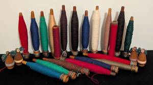 lot 65 image: Vintage Wood Textile Mill Tread Spools