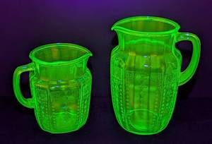 lot 27A image: Pair of Anchor Hocking Princess Uranium Glass Pitchers