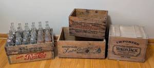 lot 119 image: Vintage Wooden Winchester Crate, Vintage Wooden Hires Root Beer Crate and More