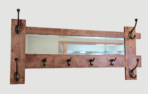 lot 15 image: Vintage Oak Wall Mirror with Hooks