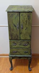 lot 19 image: Green Painted Wood Jewelry Armoire