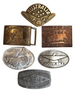 lot 130 image: Six Belt Buckles including Hawk, Hinker and More