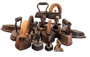 lot 126 image: Grouping of Vintage Flat Irons  Asbestos Sad Irons in all Sizes