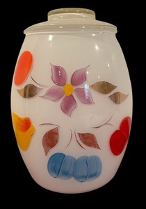 lot 82 image: Vintage 1950s Bartlett Collins White Frosted Glass Hand Painted Cookie Jar