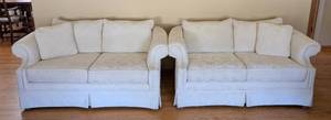lot 24 image: Pair of Cream Floral Print Loveseats by Broyhill