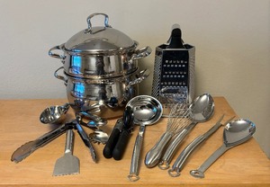 lot 56 image: Cooking Pot and Kitchen Utensils by Chantal, OXO, Belgique and More