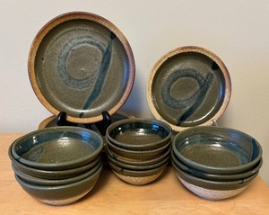 lot 74 image: Signed Handcrafted Pottery Bowls and Plates