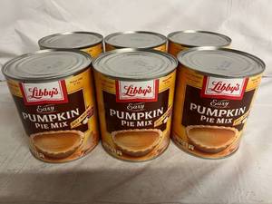 lot 216 image: 6 Cans of Libbys Easy Pumpkin Pie Mix