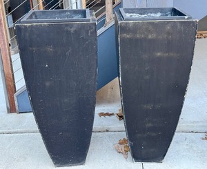 lot 25 image: Pair of Tall Metal Planters