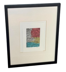 lot 17 image: Framed Original Wood Block Artwork  Backyard Studio Art