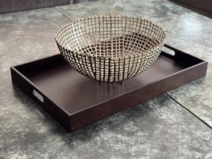 lot 31 image: Large Decorative Wooden West Elm Tray and Decorative Metal Bowl