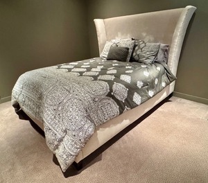 Luxurious Neutral Colored Upholstered Queen Bed Frame
