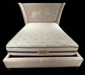Luxurious Neutral Colored Upholstered Queen Bed Frame