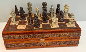 lot 12 image: Vintage Aztec Chess Set