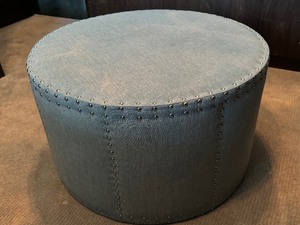 lot 55 image: Round Upholstered Ottoman with Rivet Detailing