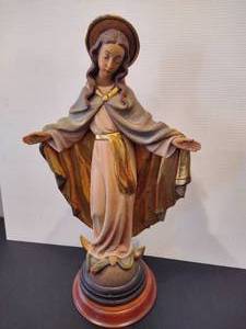 lot 28 image: LEPI Our Lady of Grace - Virgin Mary Wood Carved Statue
