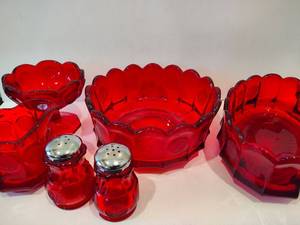 lot 6 image: Fostoria Ruby Red Glass Coin Dishware