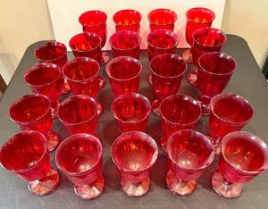 lot 5 image: Large Lot of Vintage Red Glassware - Water Goblets, Wine Glasses
