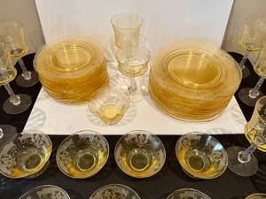 lot 12 image: Huge lot of Vintage AmberYellow Glassware - Tiffin Franciscan Pale Yellow