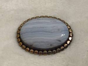 lot 112 image: Blue Lace Agate Brooch - Stamped 925