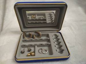 lot 119 image: Plush Velvet Travel Jewelry Case & Silver Earrings - Stamped 925